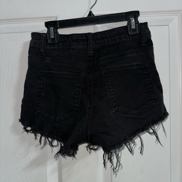 Black Distressed Kancan Denim Shorts - Picture 2 of 4